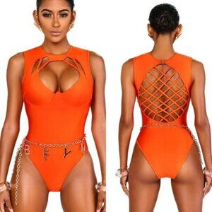 New! BFyne Aspen Bright Orange Cutout Lattice One Piece XXXL 1180